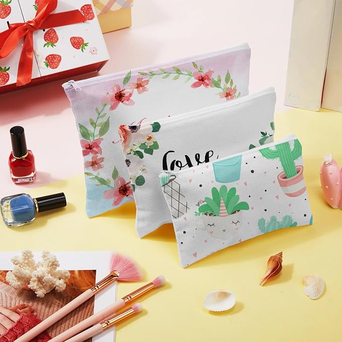 Frienda 50 Pcs Sublimation Blank Canvas Makeup Bags Bulk DIY Heat Transfer Canvas Pen Case Pencil Cosmetic Makeup Bags Clear Sublimation Blank Pouch with Zipper (9 x 6.89 Inch,White) - Image 5