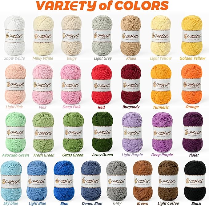 24 Pack 100% Milk Cotton Yarn for Crocheting, 1200g/3150yd Baby Yarn for Crocheting Soft, Fuzzy 5 Ply Cotton Crochet Amigurumi Yarn for Puzzle/Clothes&Crafts(Set A) - Image 8