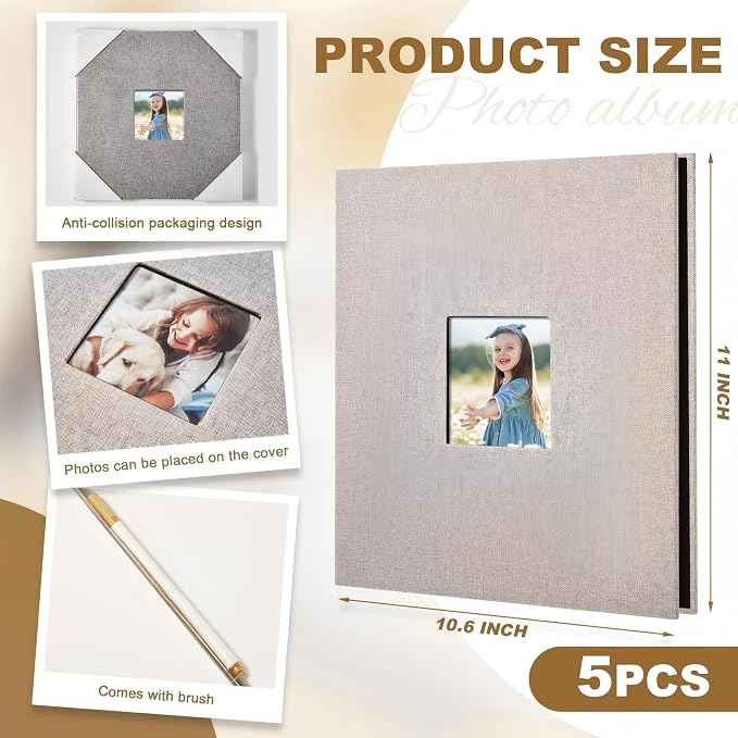 Jetec 5 Pcs 11 x 10.6 Inch Large Photo Album Self Adhesive,Light Gray - Image 2