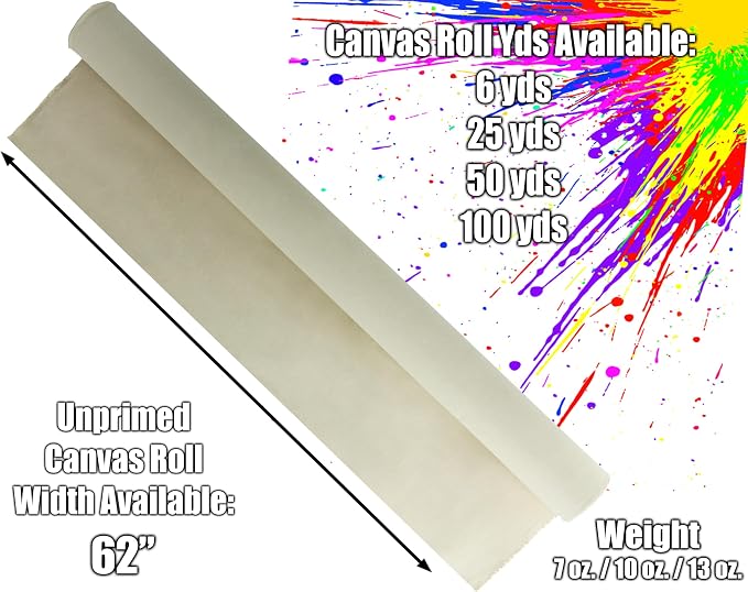 Canvas Rolls for Painting, Cotton Duck Canvas Fabric by the Yard. 62"x6 Yd (18 Ft) 7oz Blank Unprimed Raw Canvas Unstretched Cloth, Quality Fabric Roll for Painters, SDK Murals, Artists, Backdrops - Image 4