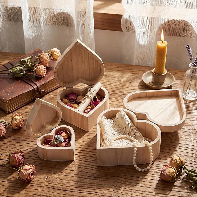 6 Pcs Unfinished Heart Wooden Boxes with 10 Brushes Unpainted Wood Treasure Chest with Hinged Lid DIY Craft Kit for Back to School Classroom Art Projects Teachers Students Kids - Image 5