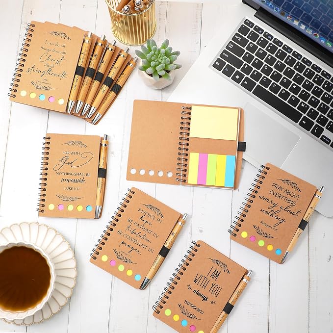 Kosiz 40 Pcs/20 Set Christian Gift Bulk, Bible Verse Bamboo, Kraft | Spiral Notebooks with Pens, Inspirational Bible Verse Design, Back to School Gifts, for Church, School, Teachers, Coworkers - Image 4