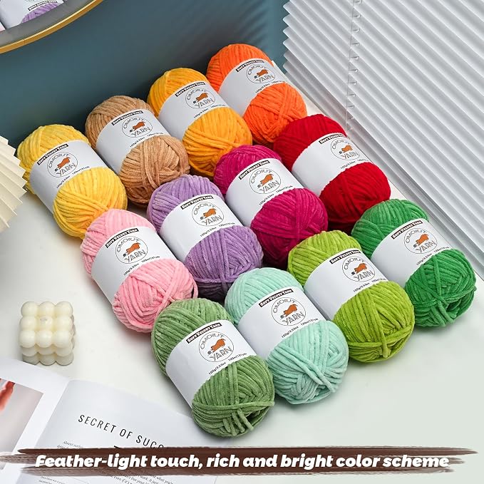 12 Skeins Fluffy Chenille Yarn for Crocheting, Soft Bulky Velvet Yarn for Knitting, Plush Baby Blanket Crochet Yarn, 1572 Yards Multicolor Amigurumi Yarn for Crafts Set C - Image 4