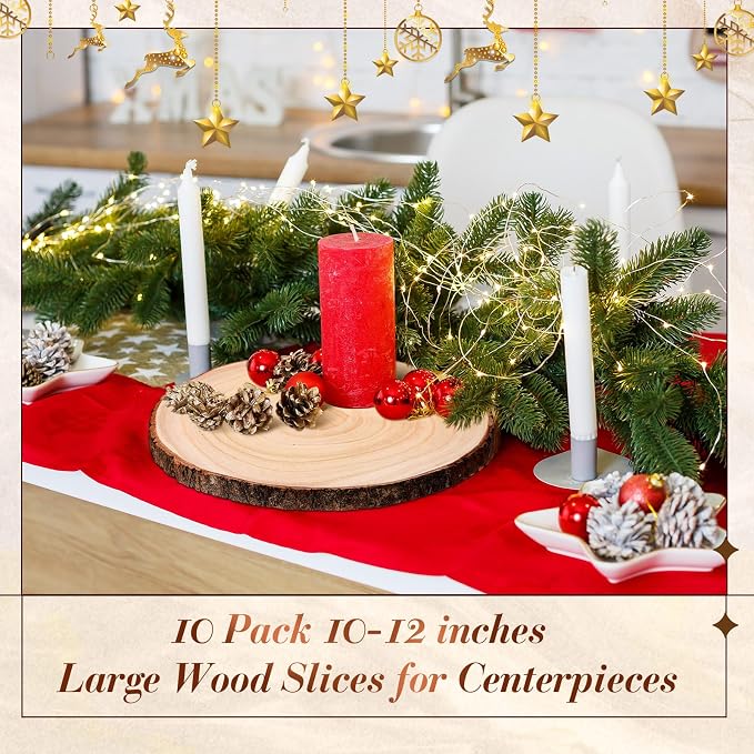 Tioncy 20 Pcs Natural Large Wood Slices for Centerpieces,12-13 Inch | Round Unfinished Wooden Slabs for Wedding, Wood Circles, Rustic Table Decor, DIY Crafts and Centerpiece Displays - Image 8