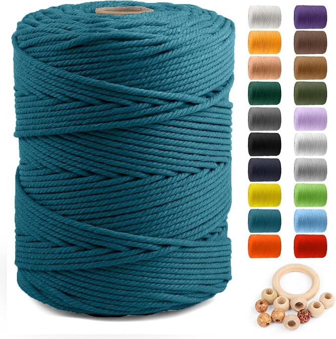 ZUEXT Macrame Cord, Peacock Blue, 5mm x 328yds Cotton String Macrame Yarn | Natural Handmade, 4 Strands Twisted Cotton Rope, for Craft Wall Hanging Weaving Tapestry Dream Catchers Hanger DIY Gift, 300m by ZUEXT