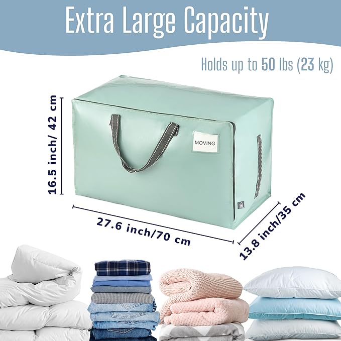 VENO 6 Pack Extra Large Heavy Duty Moving Bags with Wide Opening & Reinforced Handles, Reusable Storage Tote Bags with Strong Zippers for Clothes, College Dorm Essentials & Moving Supplies - Image 4