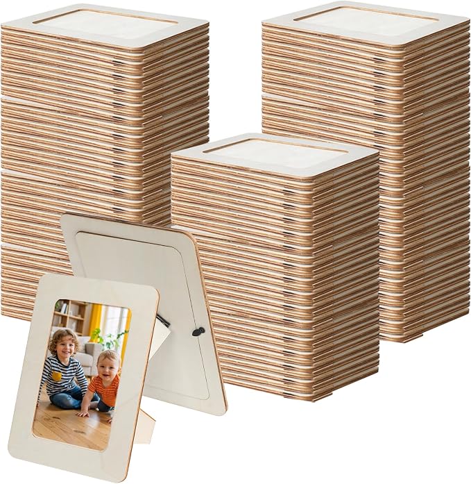 120 Pcs Wooden Picture Frames for Crafts, 4 x 6 inch DIY Wood Frame Bulk, Small Unfinished Standing Paintable Photo Frame for Home Birthday Party Wedding Decor by Unknown