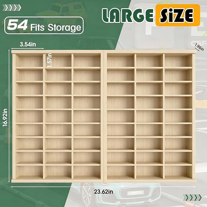 Model Car Display Case 24 x 17 in, Holds 54 Fits 1/64 Scale Toy car Storage Organizer,Wall-Mounted Toy Shelf Display Storage, Collapsible Wooden Box with 2 Acrylic Cover Plates (Only Box - Wood) - Image 3