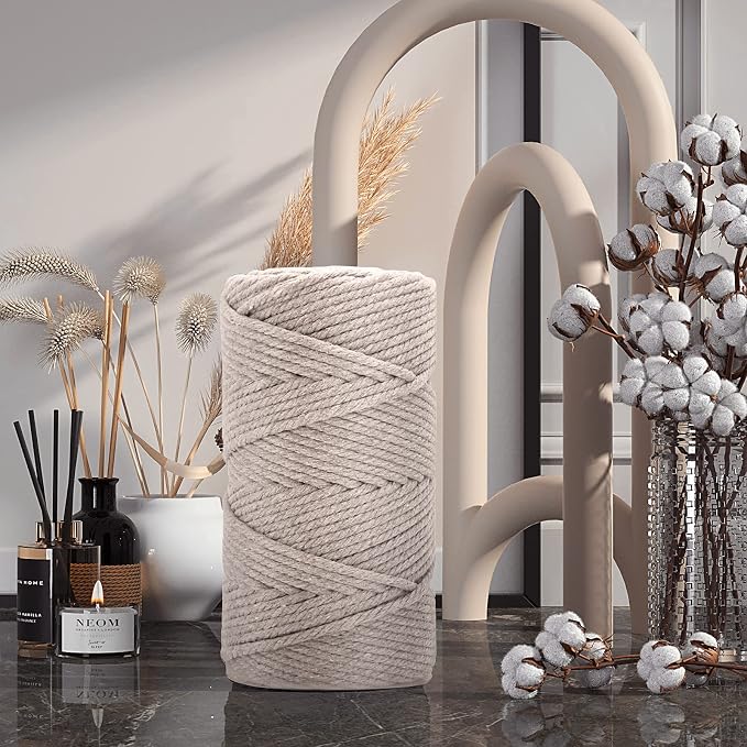 ZUEXT Macrame Cord, Beige White, 5mm x 109yds Cotton String Macrame Yarn | 100% Natural Handmade, 4 Strands Twisted Cotton Rope, For Wall Hanging Plant Hangers Gift Wrapping Tapestry DIY Crafts, 100m - Image 7