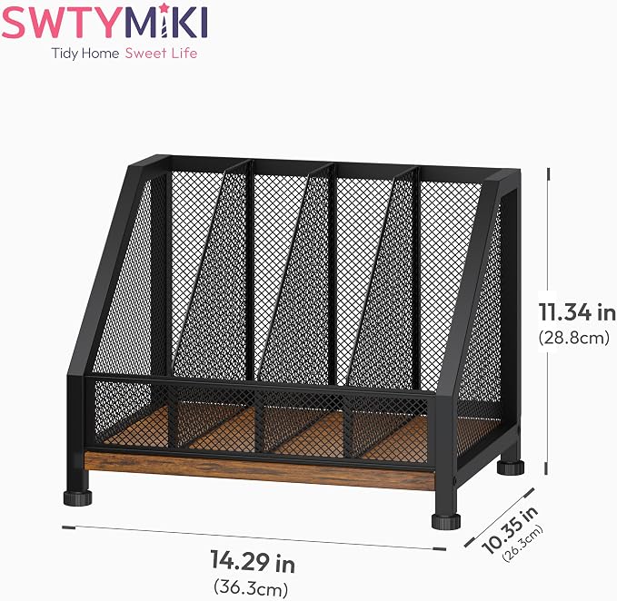 SWTYMIKI Desk Organizer - Paper Organizer, Mesh and Wood Desk Office Organizer, Office Organization and Binder Storage for Workspace, Home, School, Espresso - Image 2