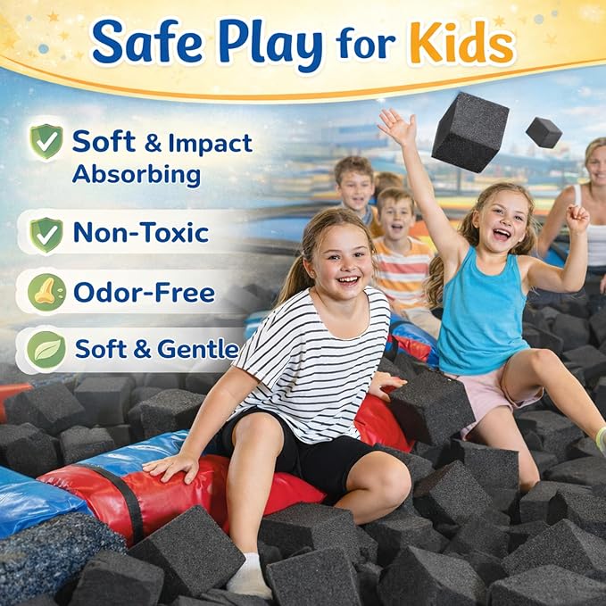 Treela Foam Pit Blocks 4 x 4 x 4 Inch Foam Cubes Soft Stacking Blocks Protective Padding Sponge Pit for Gymnastics Trampoline Arenas Rock Climbing Parkour Indoor Amusement Park - Image 2