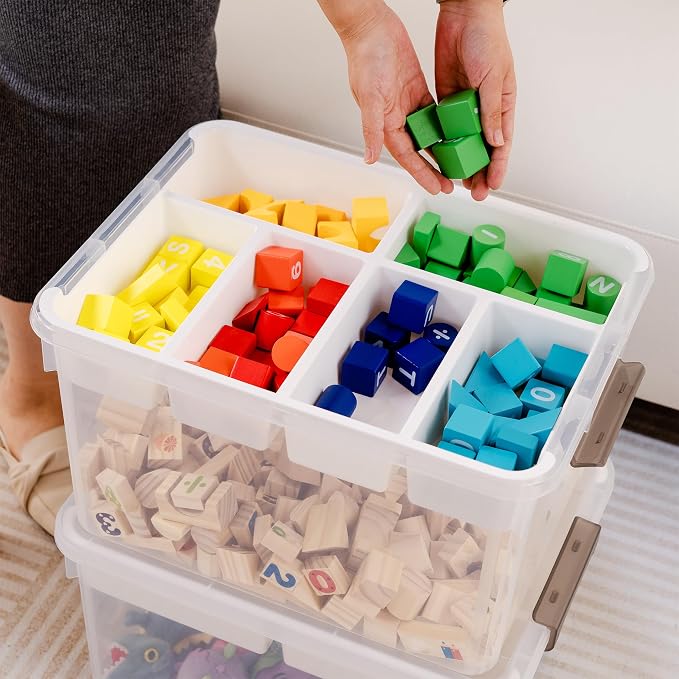 Citylife 32QT 2Packs Clear Craft Organizers and Storage Box with Tray | Stackable Art Supply Organizer Storage Bins with Lids for Beads, Markers, Sewing, Tools, Clothes, Files, Office Supplies - Image 2