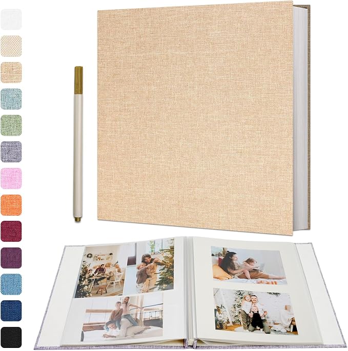 Vienrose Self Adhesive Photo Album, 60 Pages, 11 x 10.6 in, Khaki | Scrapbook Album, 30 Sheets, 3x5 4x6 5x7 8x10 Photos, Metallic Pen, DIY Memory Book, Wedding Album, Family Photos by Vienrose