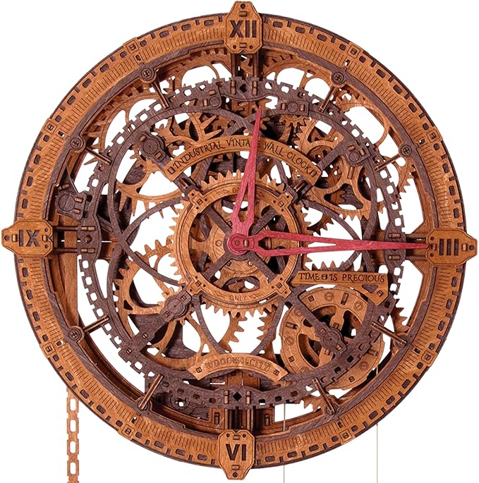 WOODEN.CITY Steampunk 3D Puzzle Clock – DIY Mechanical Wall Clock Kit for Adults – Unique Engineering Gift and Vintage Décor - 3D Wooden Puzzles for Adults
