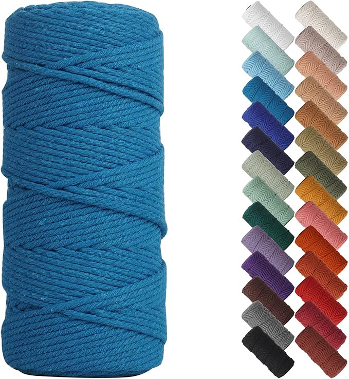 NOANTA Lake Blue Macrame Cord 3mm x 109yards, Colored Macrame Rope, Cotton Rope Macrame Yarn, Colorful Cotton Craft Cord for Wall Hanging, Plant Hangers, Crafts, Knitting
