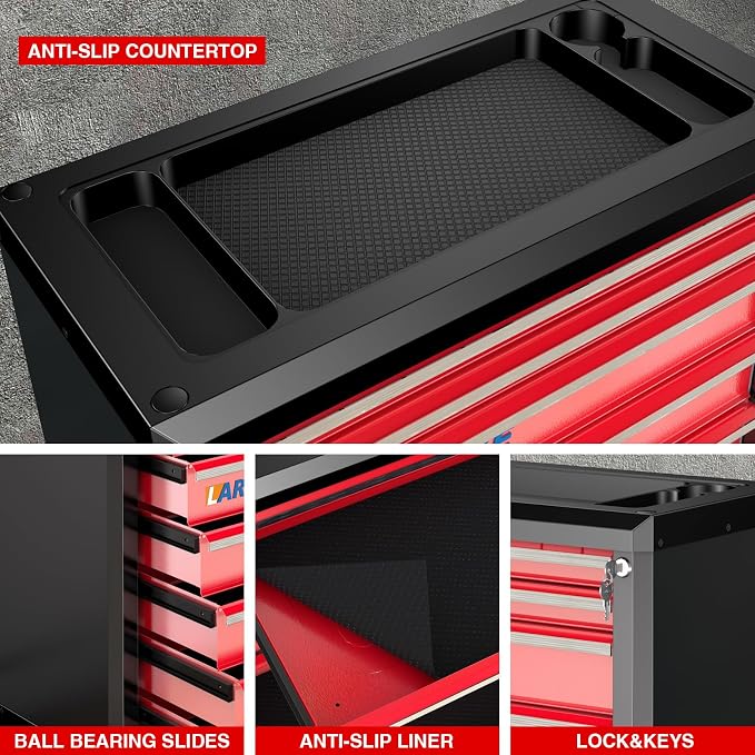 7-Drawer Rolling Tool Chest with Wheels&Lock,Special Link Buckle | 360° Swivel Casters, Locking System, Waterproof Top, Anti-scratch Drawer Liner,Connecting Rods for Vertical Stacking - Image 5