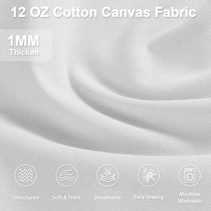 12oz Heavy Duty Canvas Fabric, 59" W Natural Cotton Duck Cloth 5 Yards | by The Yard, Durable, Thick & Heavy Sewing Material, for Arts & Crafts, Bags, Covers, Backings, Painting, Home Decor, White - Image 2