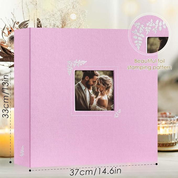 Lanpn 2 Packs Scrapbook Photo Album 12x12, Linen Window Design Cover Top Load 3 Ring Folder Binder Photo Book Photobook 12 x 12 inch with 30 Plastic Sleeves 60 Pages (Pink) - Image 2