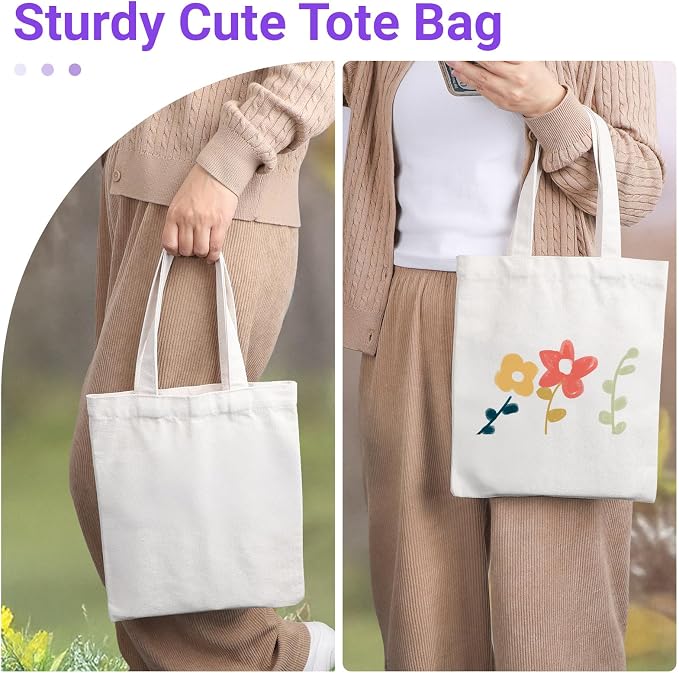 Segarty Blank Canvas Tote Bag, 12 Pack 9.8x11.8 Small Tote Bags for Women, Reusable Plaid Tote Bag Bulk with Natural Cotton for DIY, Birthday Parties, Bridal Gifts, Goodie, Christmas Celebrations - Image 4