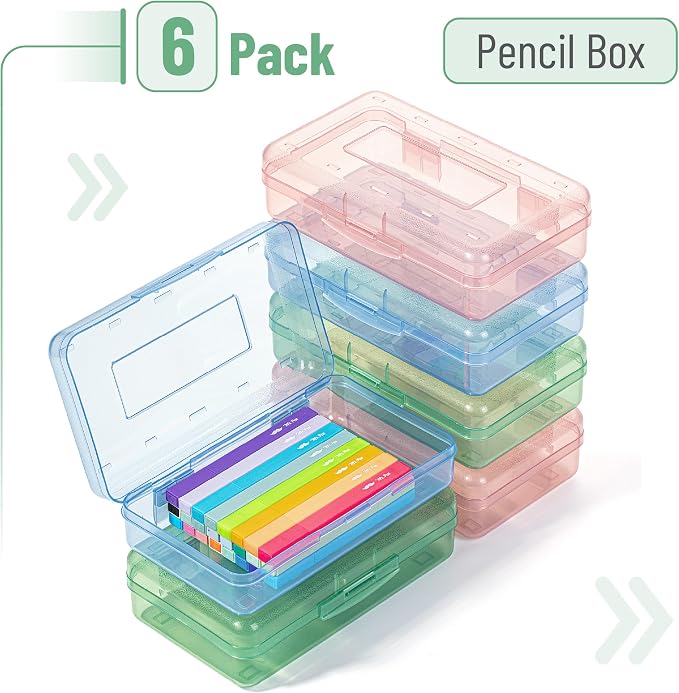 Mr. Pen- Plastic Pencil Case Box, 6 Pack | Large Crayon Marker Pen Organizer Bulk, Plastic Bead Organizing Container with Snap-Tight Lids, Clear Craft Storage Boxes - Image 2