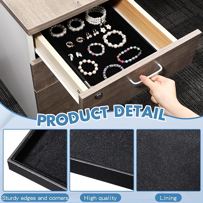 Quelay Velvet Stackable Jewelry Tray Showcase Display, Jewelry Organizer Tray Bracelet Ring Earring Necklace Organizer Empty Plate for Drawers Countertop (Black,20 Pcs) - Image 3