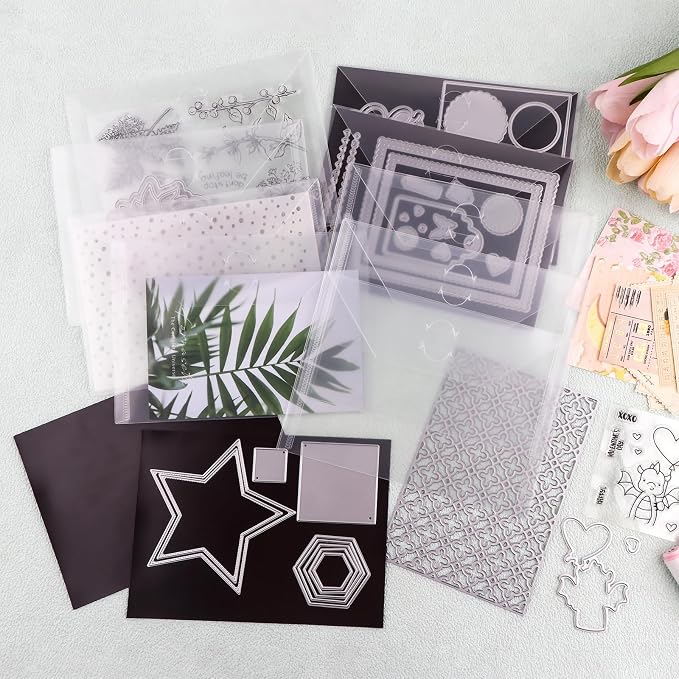 BAOFALI 70 Pcs/Set 7x9.4inch Clear Stamp and Die Storage Pockets, Stamp Storage Bags, Plastic Envelopes, DIY Scrapbooking Storage Die Cuts for Stencil Storage Card Making Cutting Dies - Image 9