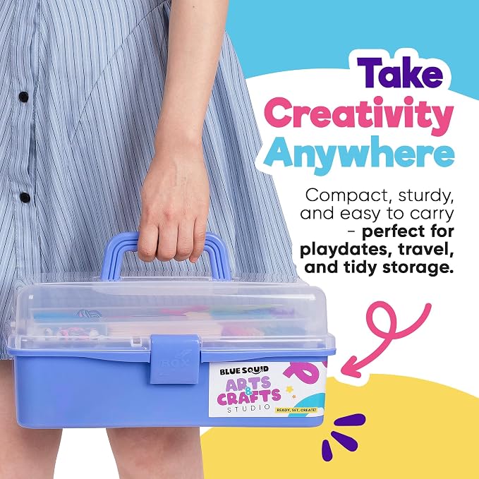 Blue Squid Arts & Crafts Box (Purple)- 2800+ pcs Deluxe Craft Supplies Box, 2 Drawers, 18 Compartments, Sturdy Handle - Art Crafting Kit Birthday Gifts for Kids, School Supply for Ages 4-12 - Image 5