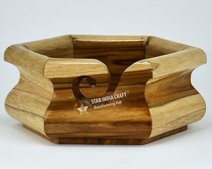 Handmade Rosewood Yarn Storage Bowl for Knitting & Crocheting by STAR INDIA CRAFT | A Perfect Yarn Storage Bowl for Yarn Winder & Crochet Hook Accessories Holder (7 x 4", Hexagonal) by STARINDIACRAFT