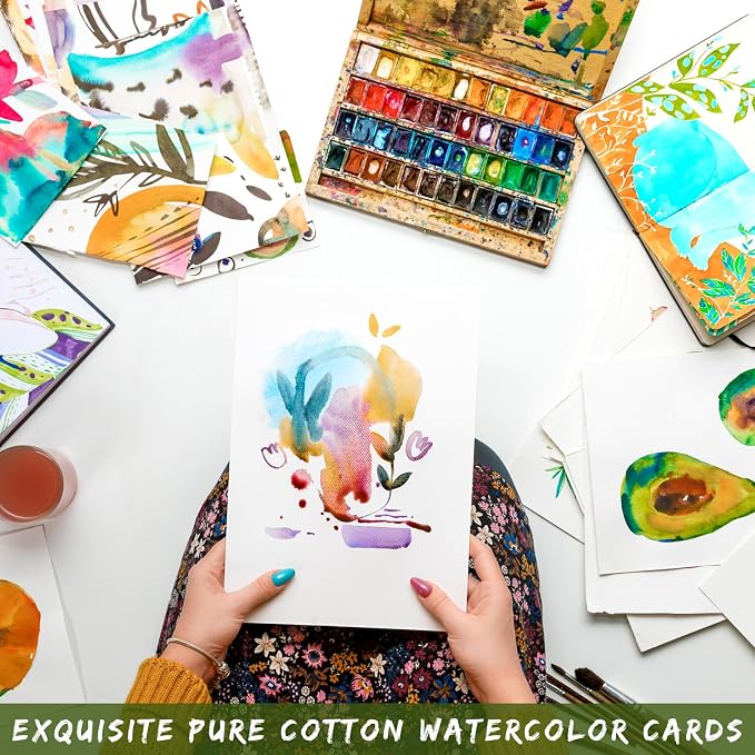 Fainne 200 Set 4.25 x 5.5 Inch Pure Cotton Watercolor Cards Set Blank Cotton Watercolor Cards with Envelopes 140lb Heavyweight Paper for Art Painting Creative Thank Note - Image 3