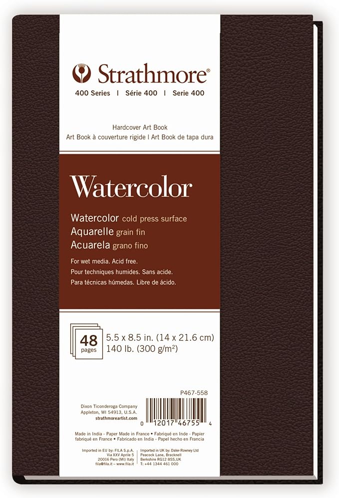 Strathmore 400 Series Watercolor Paper Art Book, Matte Brown Cover, Natural White, Hardbound, 24 Sheets, 5.5x8.5 inch by StrathmorePaper