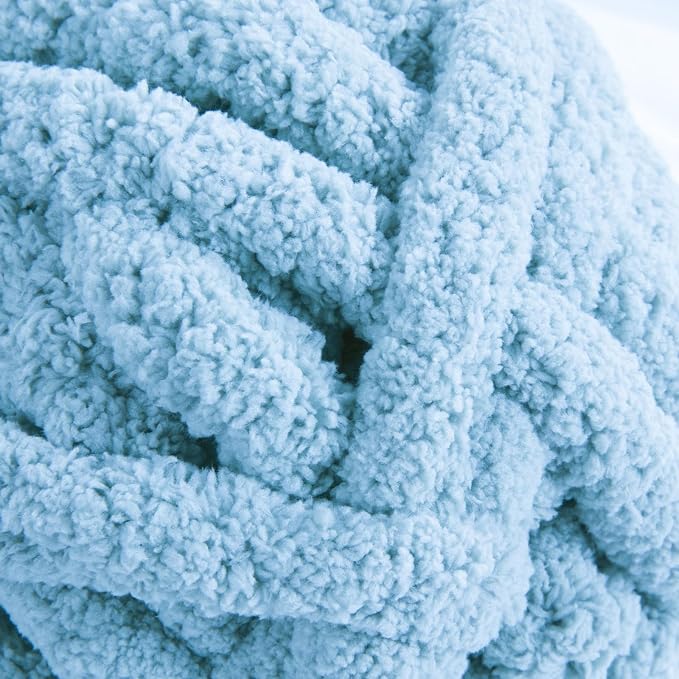 HOMBYS Sky Blue Chunky Chenille Yarn for Crocheting, Bulky Thick Fluffy Yarn for Knitting,Super Bulky Chunky Yarn for Hand Knitting Blanket, Soft Plush Yarn, 2 Jumbo Pack (27 yds,8 oz Each Skein) - Image 9