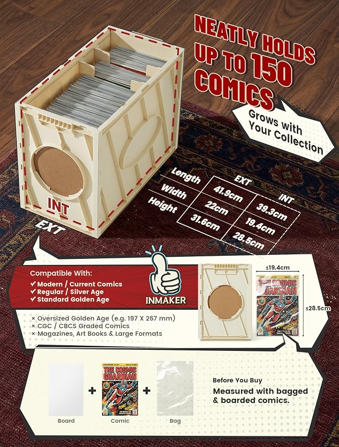 INMAKER Comic Book Storage Box, Holds Up to 150 Comics (Warm White) | 1PC, Acid Free Plastic Book Bin with 2 Adjustable Dividers - Image 4