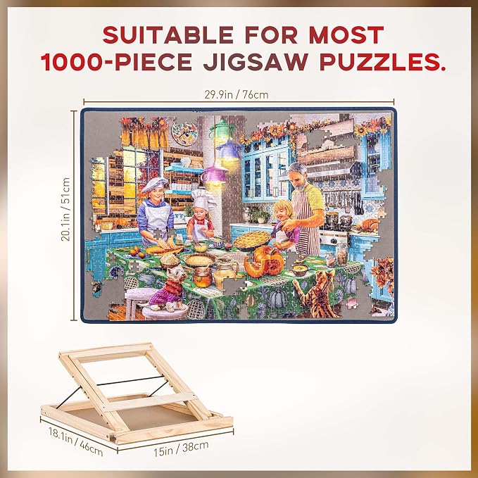 Tektalk Jigsaw Puzzle Board with 3 Angle Adjustable Bracket/Stand, Lightweight Portable Puzzle Mat with Dustproof Cover for Puzzle Storage Saver, Non-Slip Surface, Up to 1000 Pieces - Gray - Image 7