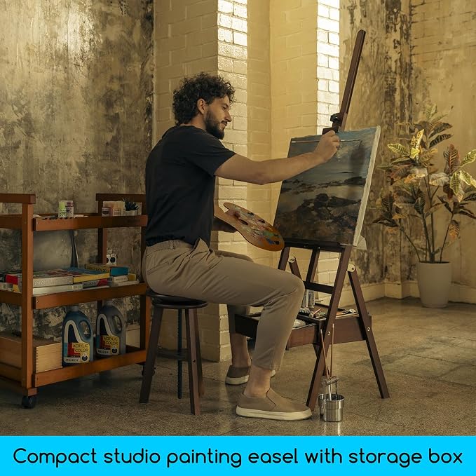 MEEDEN Studio H-Frame Easel with Art Supply Storage Drawer - Adjustable (60"~75") Solid Beech Wood Easel Stand for Artists, Students and Adults, Holds Canvas Art up to 36" - Walnut - Image 6