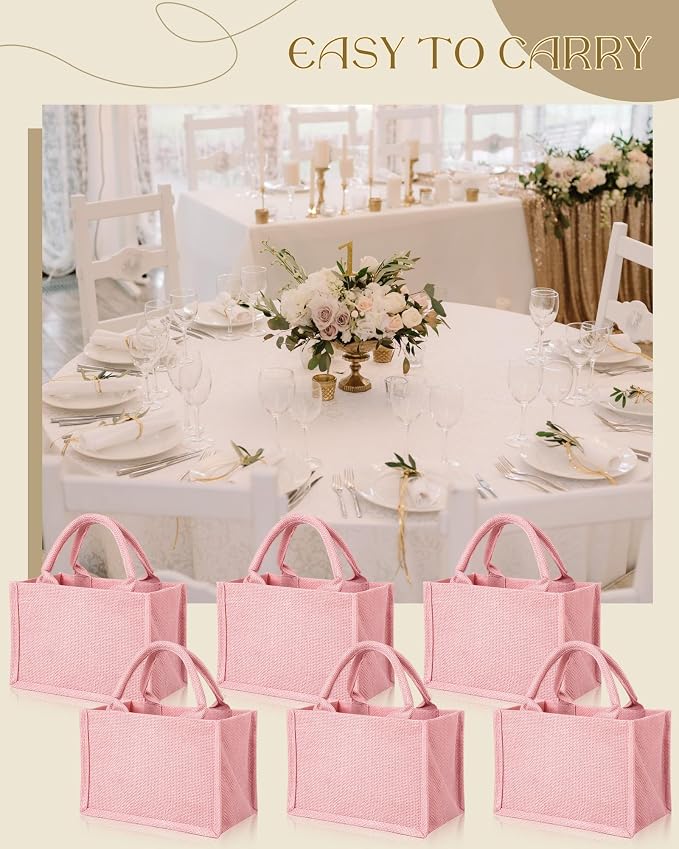 12 Pcs Burlap Tote Bag Mini Jute Reusable Bag with Handles Small Blank Canvas Gift Waterproof for Wedding Beach DIY - Image 5