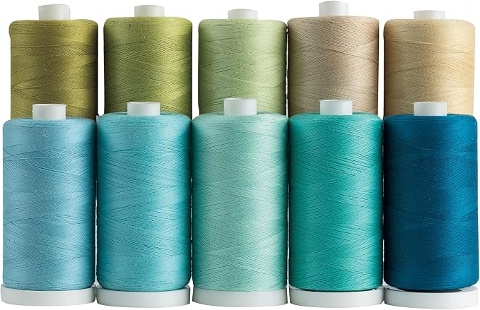 Connecting Threads 100% Cotton Thread Sets - 1200 Yard Spools (Set of 10 - Shoreline) by ConnectingThreads
