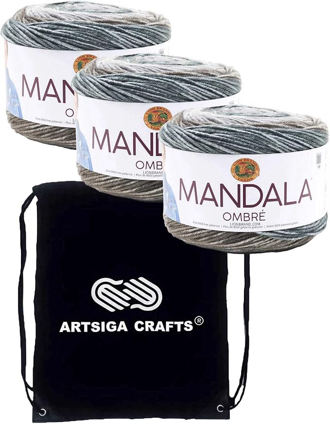 Lion Brand Yarn Mandala Ombre 551-201 Cool | 3 Skeins, Same Dye Lot, Project Bag, CYC #4 Worsted, 100% Acrylic, Ideal for Crochet, Knitting Baby Blankets, Shawls by LionBrandYarn