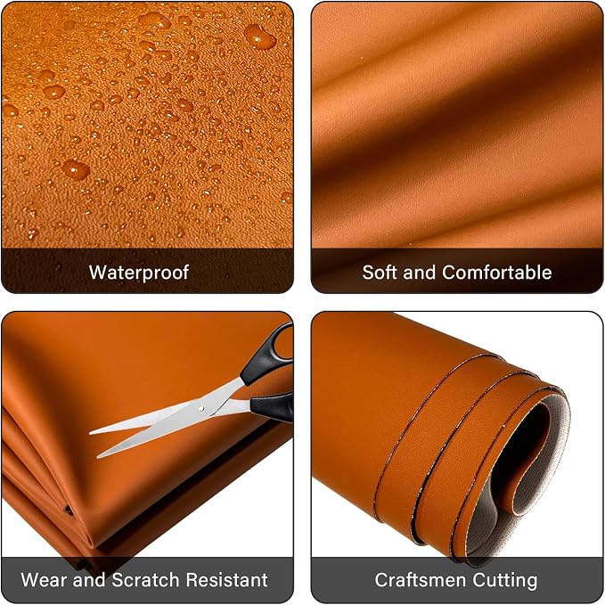 Faux Leather Fabric,54"x108" 1.2mm Thick Durable Synthetic Upholstery Leather Vinyl, Soft Smooth Waterproof, Durable,Replacement Renovate for Wallets, DIY Projects, Furniture, Car Seats 3 Yards-Brown - Image 4