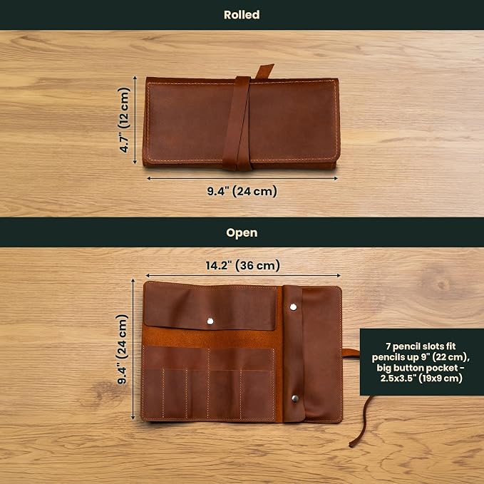 Handmade Artist Pencil Case for Adults Women, Leather Pencil Roll, Artist Gifts, Pencil Wrap Roll Up, Leather Paint Brush Case, Warm Brown - Image 2