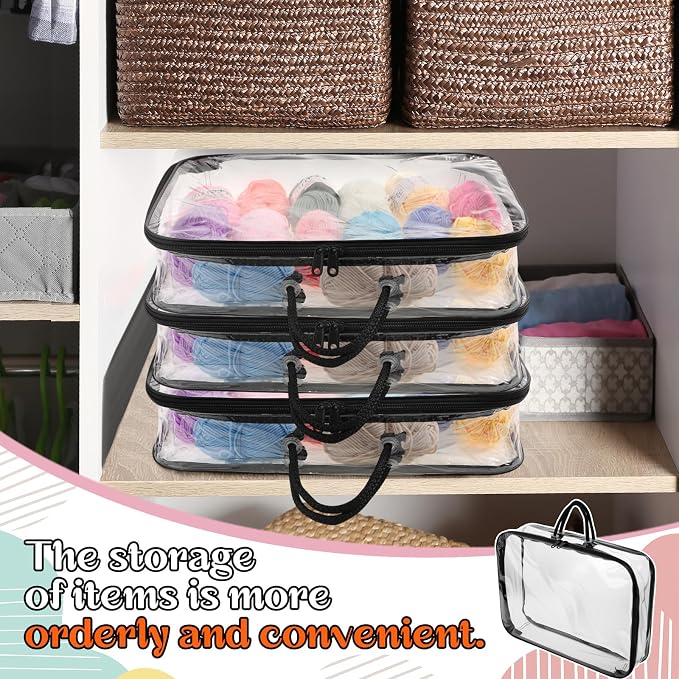 Shinylin 5 Pack Clear Yarn Storage Bags Bulk, 12 x 16 x 4 Inches Yarn Storage Organizer Tote Bag for Knitting Needles Crochet Hooks Wool Balls and Unfinished Project (Black) - Image 3