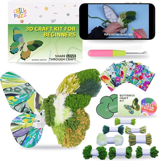 ChillFuzz DIY Boho Butterfly Coaster Kit Handcrafted Yarn Craft Set for Adults & Teens Colorful Crochet Coasters Beginner-Friendly DIY Home Decor Green Latitude37N