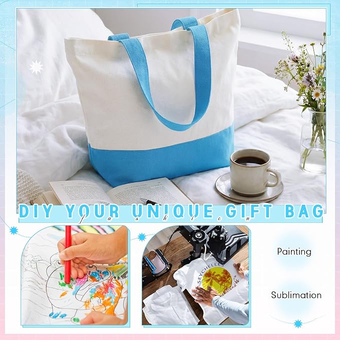 Sanwuta 12 Pcs Mini Canvas Tote Bag Small Sublimation Blank Reusable Grocery Cloth Tote for Women Craft DIY Gift Shopping (Bright) - Image 5