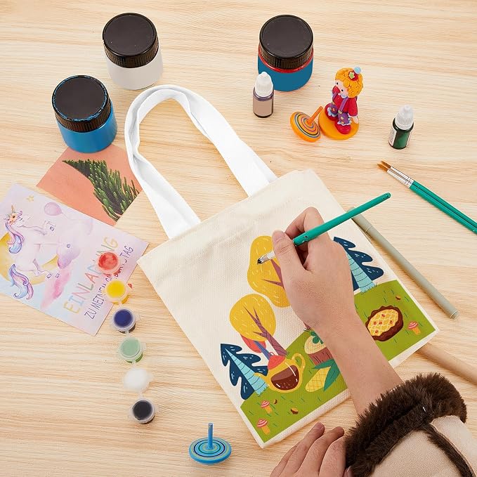 Amylove 24 Pcs Mini Canvas Tote Bags,8.5 X 8 Inch,Natural with White Handle | Blank Sublimation DIY, Small Reusable Totes Coloring Crafts, Grocery Shopping Easter Halloween Party Favor Gift Bags - Image 2