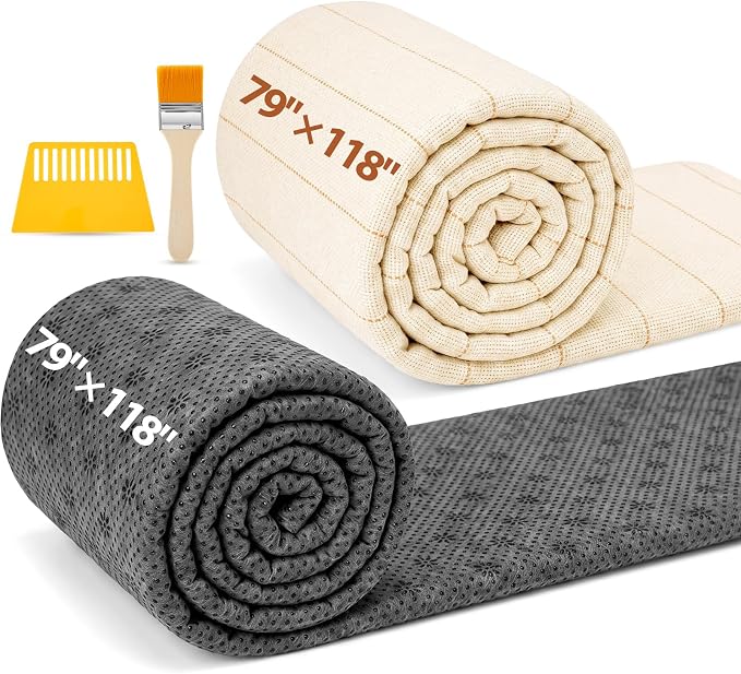 Tudomro 4 Pcs 79'' X 118'' Monks Cloth for Rug Non Slip Backing | Tufting Backing Cloth with Anti-slip Dots, Includes Cleaning Brush and Scraper for DIY Rug Making, Durable Weave Fabric by Tudomro