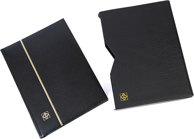 LIGHTHOUSE – “Premium” Bonded Leather Cover Stockbook for Stamps - 64 Black Cardstock A4 Pages with Clear Strips and Double Linen Hinges - Slipcase Included - Black - Image 5