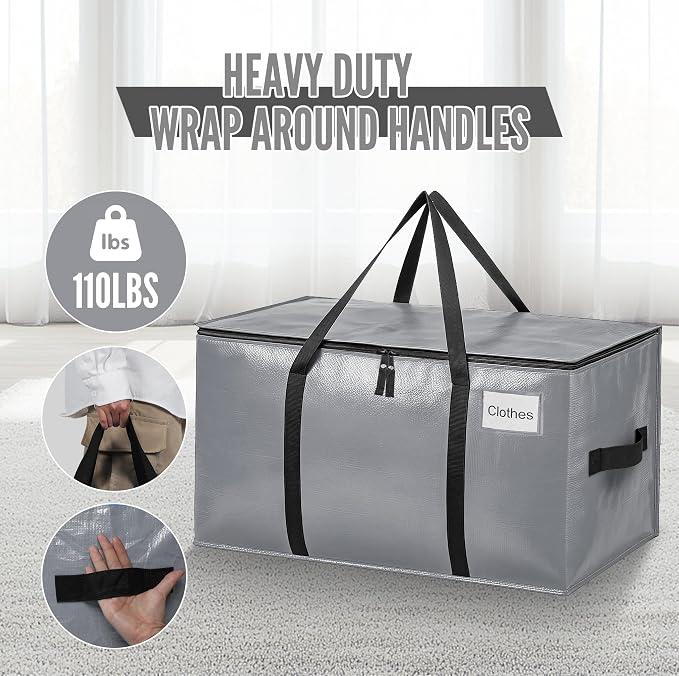 BAGAIL Heavy Duty Moving Bags with Strong Handle, Extra Large Moving Boxes, Storage Tote for Clothes, College Moving Supplies(Grey, 8 Pack) - Image 3
