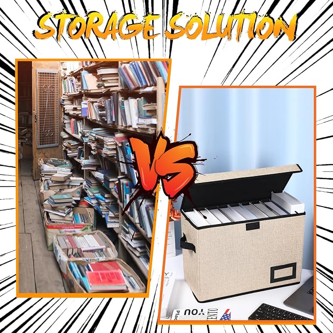 Chuangdi 6 Pcs Comic Book Storage Boxes,Beige | Back to School Collapsible Comic Short Box Case with Lid, 15.8 x 7.9 x 11.4 Inch Book Bin Container Holds 150 Comics - Image 6