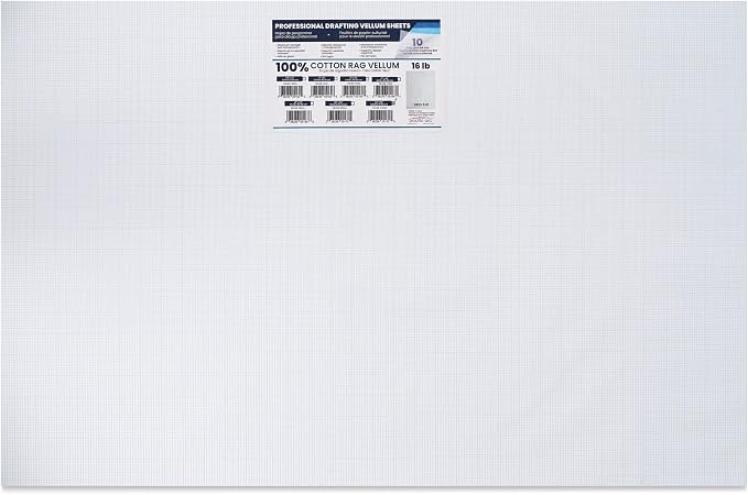 Pacific Arc Drafting Vellum Sheets, 10-Sheets, 24 x 36 inches, Paper Rag Vellum, Gridded 8 x 8 by PacificArc