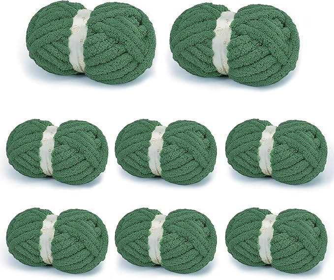 Chunky Yarn for Hand Knitting, Chunky Chenille Blanket Yarn for Crocheting, Bulky Soft Fluffy Chenille for Blanket Project, 8 Pack of 8oz/25yds, Dark Green by BATELO