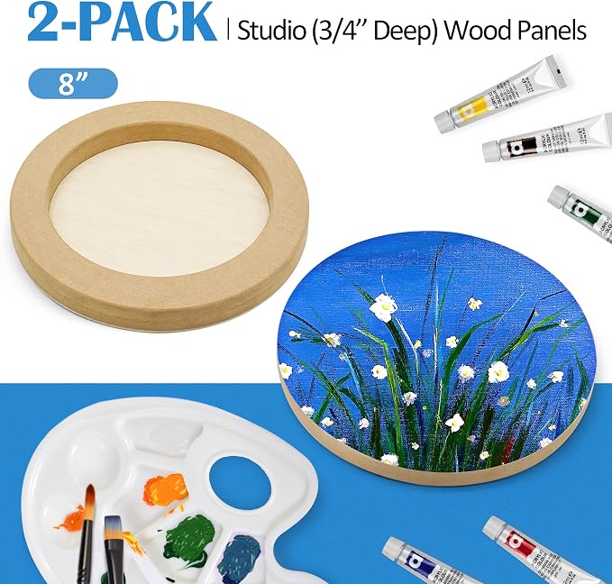 2 Pack 8'' Unfinished Round Birch Wood Panels | Studio 3/4’’ Deep Wood Canvas, Cradle Boards for Painting, Pouring, Burning, Crafts, Epoxy Resin, Laser Engraving Cutting - Image 6